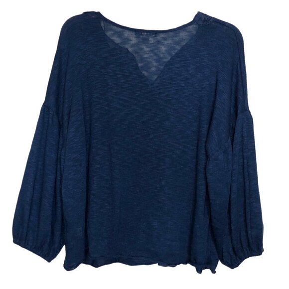 STUDIO Deep Blue Lightweight V-Neck Sweater w/ Lace Detail at Neckline - Size 1X - Picture 2 of 7